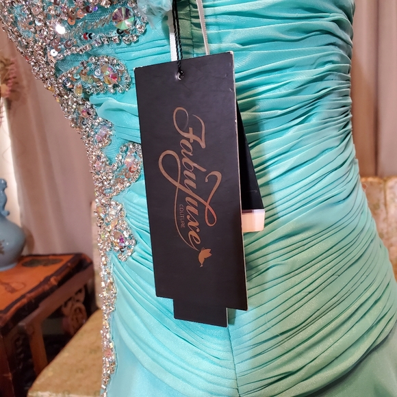 NWT Fabuluxe Couture Blue Evening Gown - Picture 6 of 11